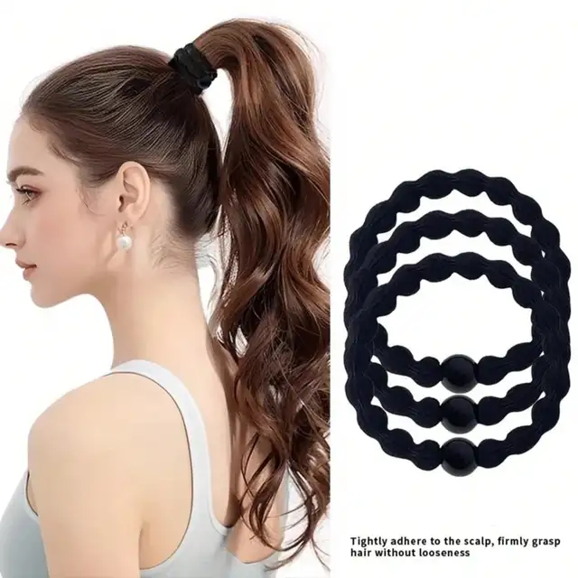 5/10PCS Classic Minimalist Sporty Hair Ties, 5 Pack Black Beaded Elastics, Strong - Hold Bands For Ponytails, Ideal For Workouts