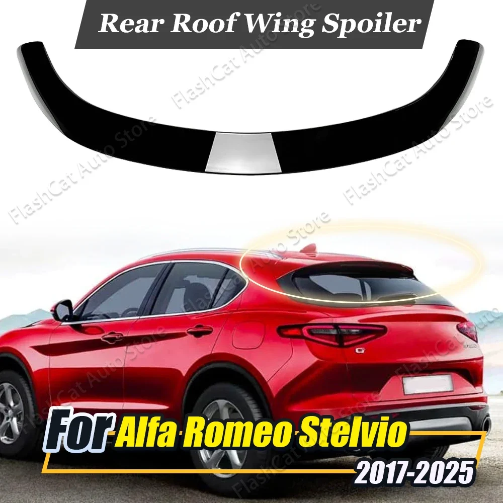 Carbon Fiber Look / Black For Stelvio Car Rear Trunk Roof Spoiler Trim Tail Wing Body Kits Tuning For Alfa Romeo 2017-2024