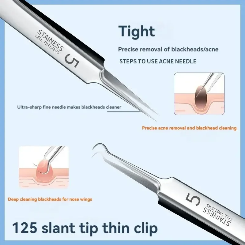 7pcs Splinter Acne Clip Blackhead Clip Pimple Needle Salon Acne Removal Acne Tools Stainless SteelCell Tweezer Pin Beauty