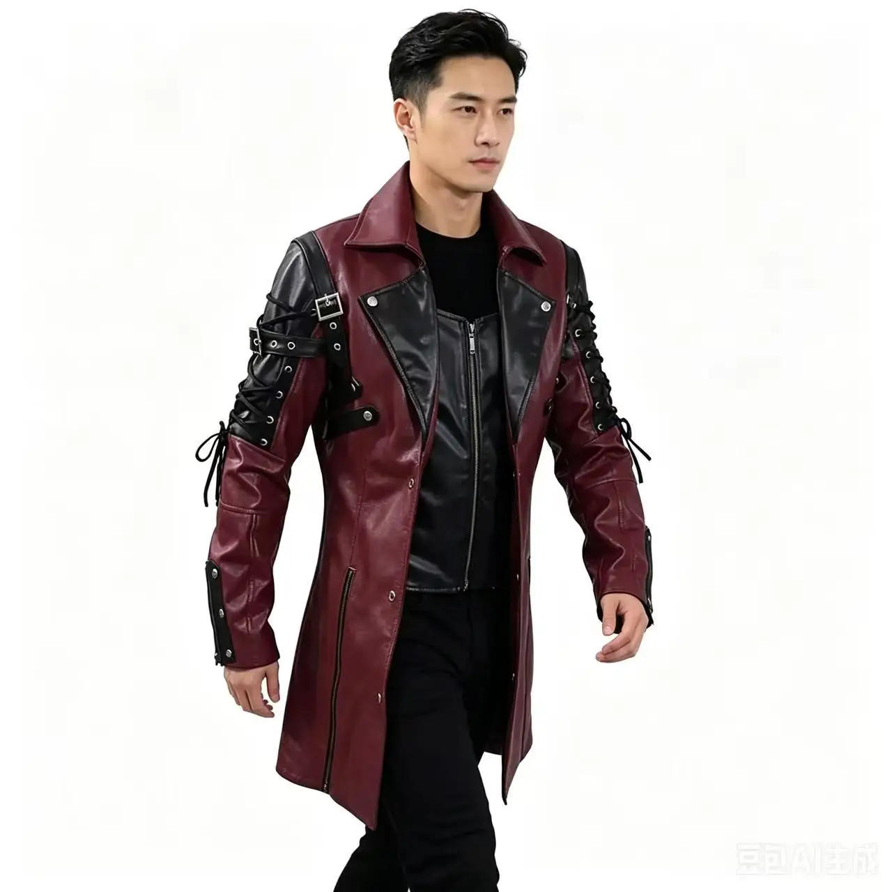 Picture 7: New Steampunk Men's Gothic Trench Coat Leather Jacket Punk Style Biker Jacke Autumn Winter Motocycle Jacket