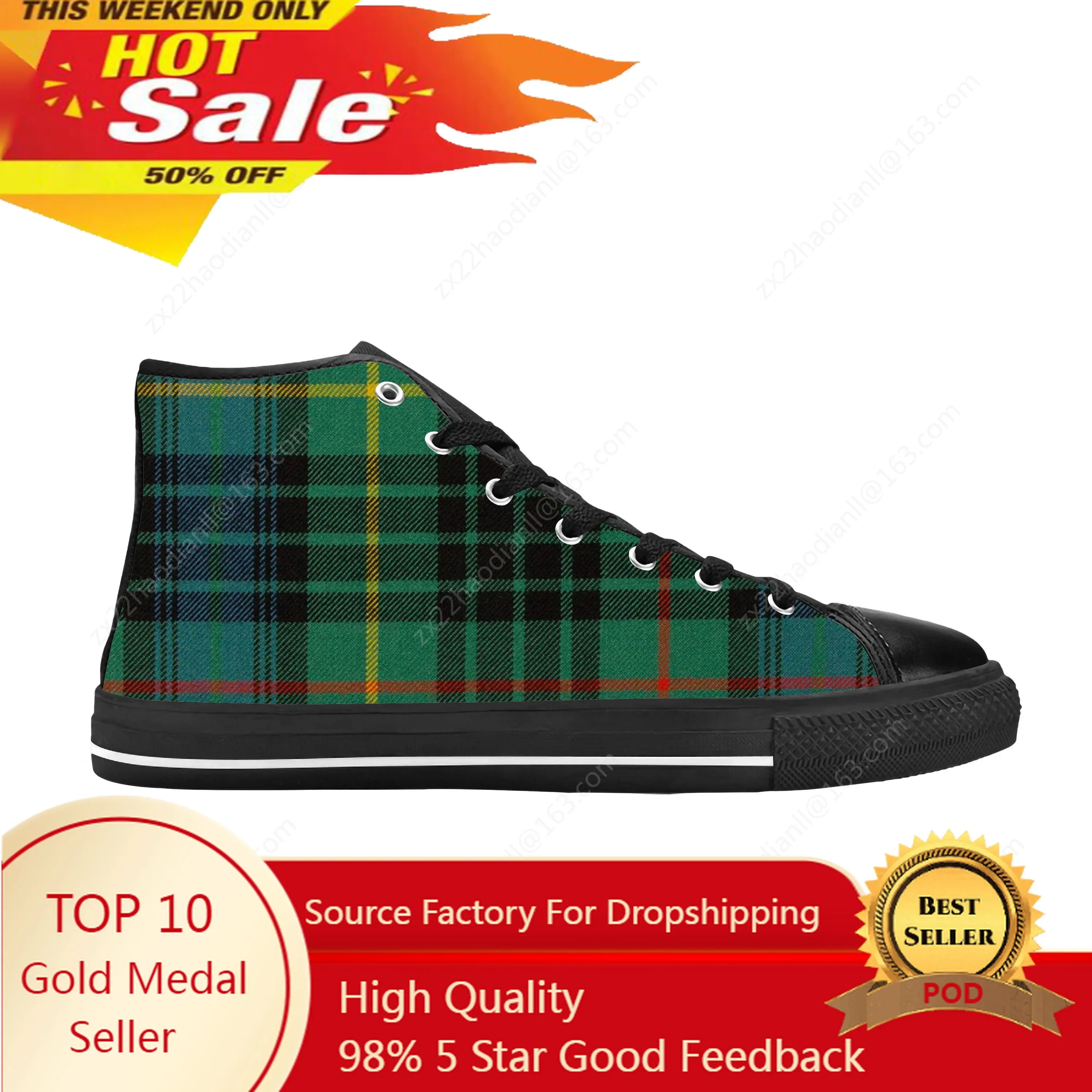

Hunting Scottish Stewart Clan Tartan Plaid Modern Casual Cloth Shoes High Top Comfortable Breathable 3D Print Men Women Sneakers