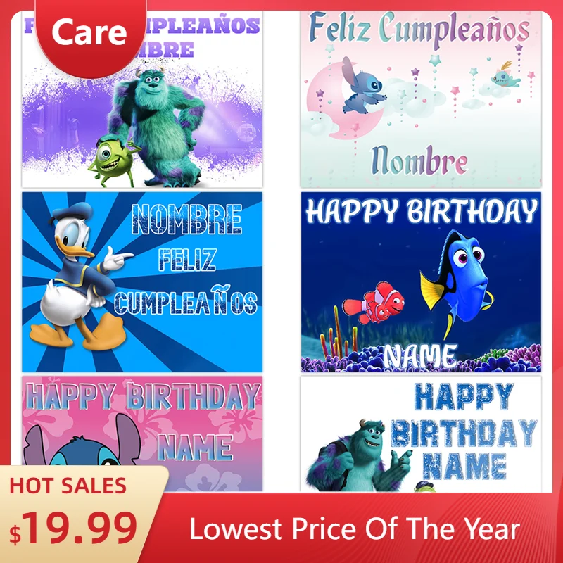 

Donald Duck Lilo & Stitch Monsters University Finding Nemo Birthday Party Personalized Customization Background Baby Shower