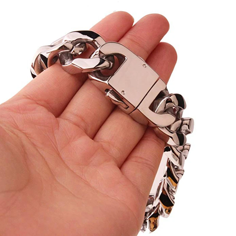 20MM Heavy Punk Retro Cuban Curb Chain Bracelet Bangle Men Women Hiphop Gold Color Stainless Steel Biker Bike Wristband Jewelry