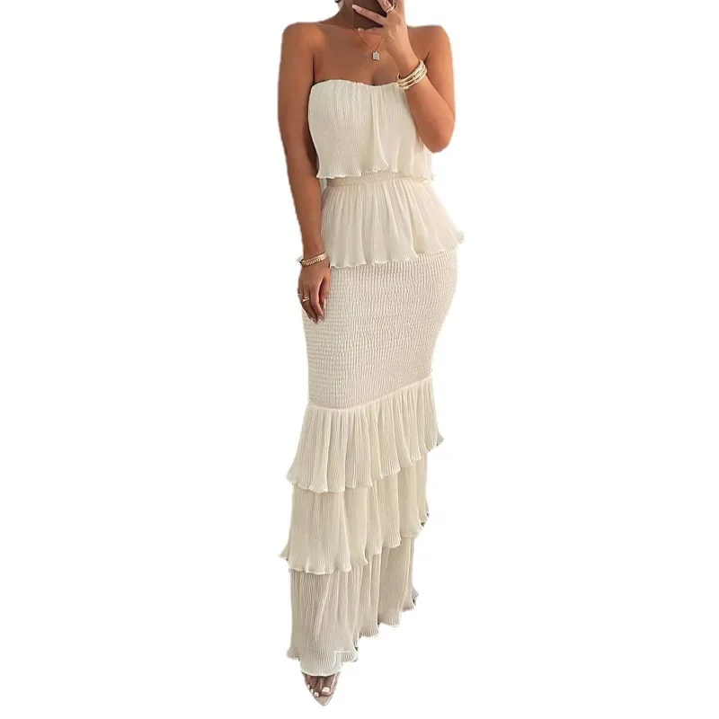 Women Spring Summer Dress Sheath Solid Color One-character Collar Sleeveless Casual Fashion Sexy Comfortable Regular Standard