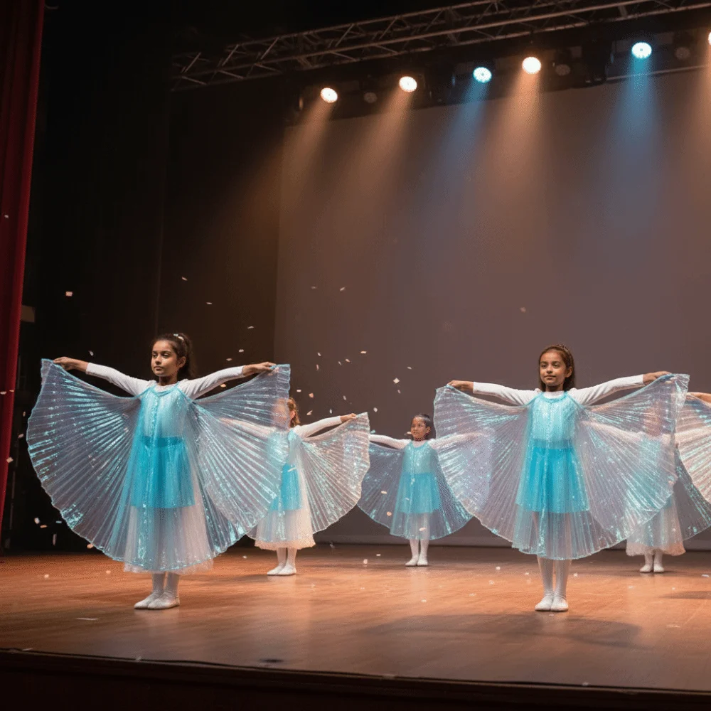 65cm Belly Dance Wings Transparent Color Hanging Neck Dance Performance Props Shimmery Texture Pleated Cape Dance Costume Props