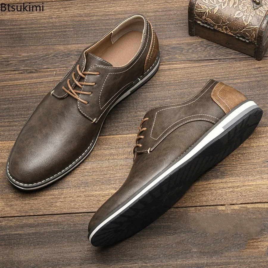 2026 Men Fashionable Comfortable Leather Shoes Retro Casual Sneakers Zapatos Para Hombre Color Blocking Leather Lace-up Loafers