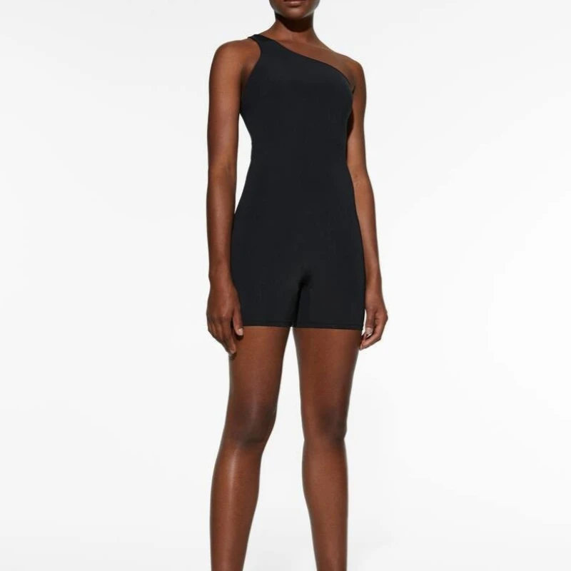 Women's Yoga Jumpsuit One Piece Sloping Shoulder Rompers Tight Fitness Workout Gym Running Stretchy Jumpsuits Seamless sport set