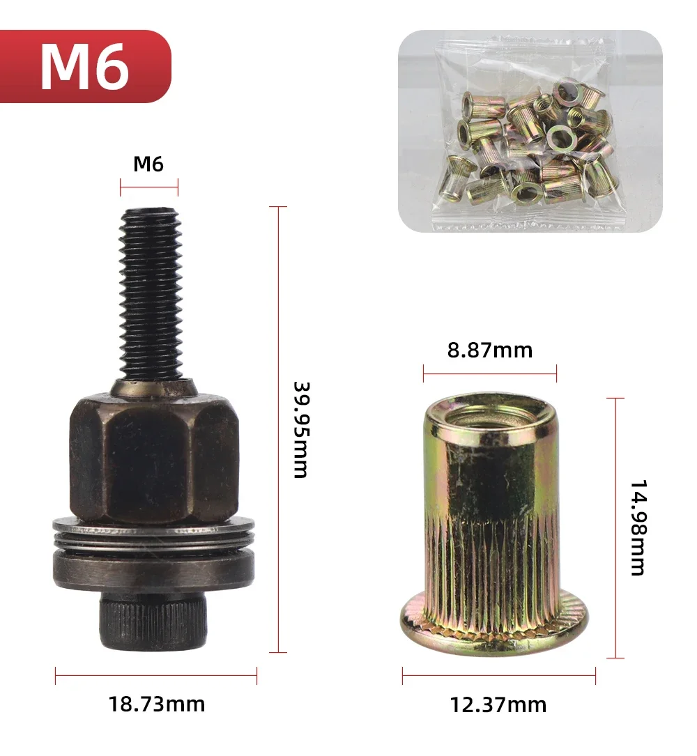 M3 M4 M5 M6 M8 M10 M12 Hand Rivet Nut Head Set Round Nut Tool Manual Riveter Rivnut Tool Accessory