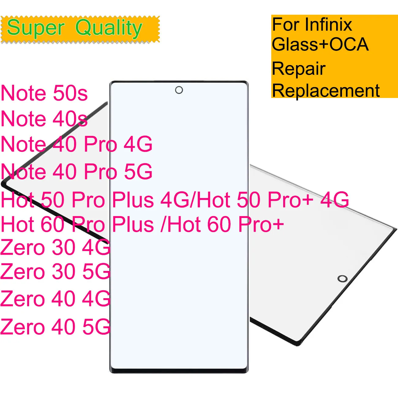 10Pcs/Lot For Infinix Hot 60 50 Pro Plus Note 50s 40s 40 Pro Zero 30 40 4G 5G Touch Screen Front Outer Glass Panel Lens With OCA