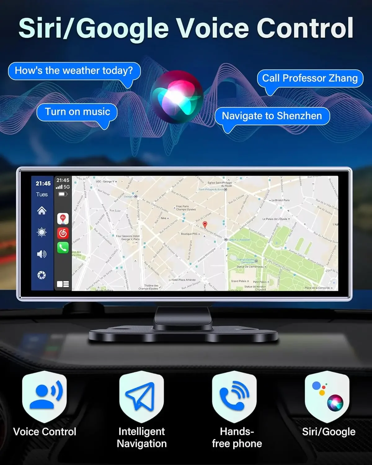 Srnubi 10,26/11,26" Auto Carplay Android Auto DVR 4K Kamera Android Auto Dashcam Fahrvideo-Rekorder GPS-Navigation Armaturenbrett – Detail 10