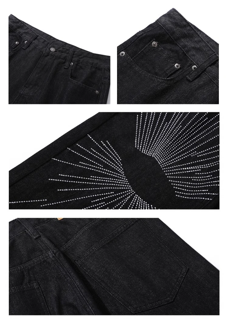 2025, Sommer, neuer Trend, bestickte, schicke Jeans, Herrenmode, High Street, hübsche Denim-Hosen mit weitem Bein, stilvolle Denim-Hosen für Männer