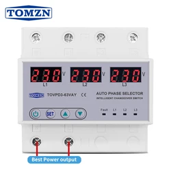 63A 3 phase 3P+N Din rail phase selector Voltmeter adjustable Over and Under Voltage protection Monitor Relays Protector