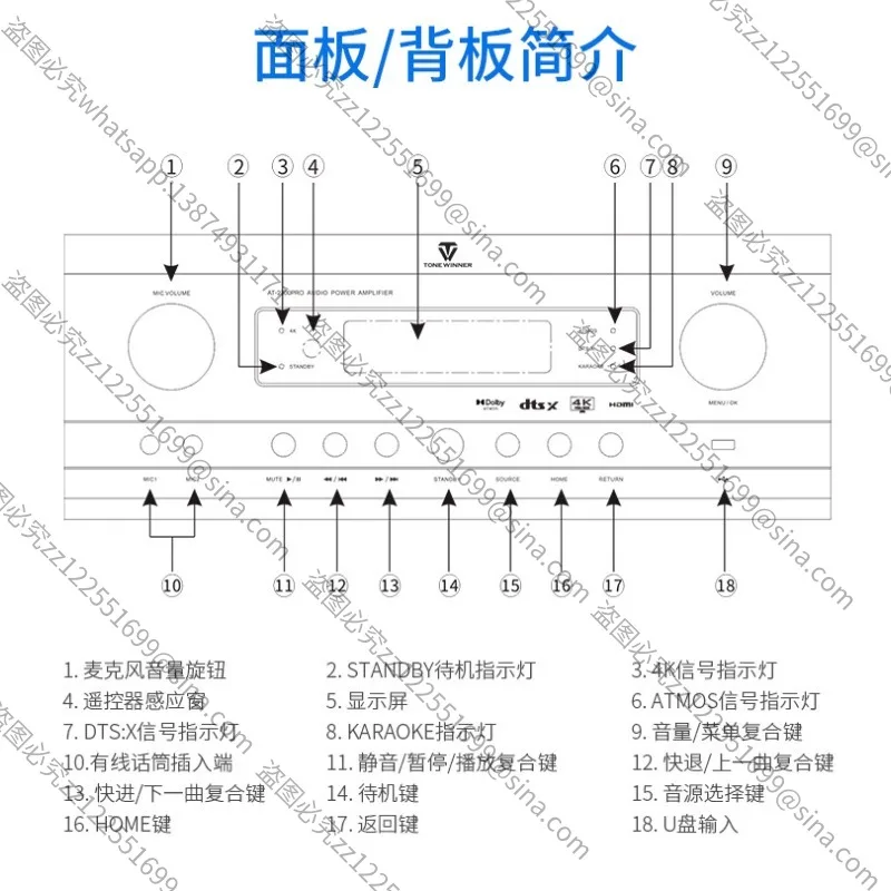 

Подходит для усилителя мощности AT-2300Pro с декодированием 7.1.4 Atmos, аксессуары для AV-усилителя для домашнего кинотеатра