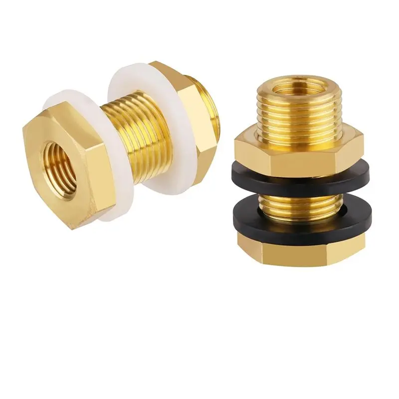 【AT48】 NEW 2-Pack Solid Brass Bulkhead Fittings, 1/4 NPT Taper Female 3/4