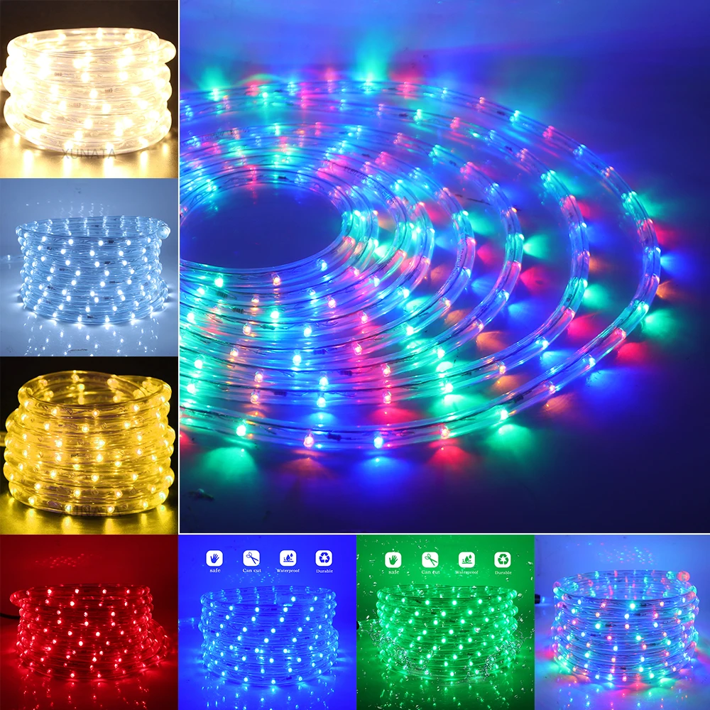 220V 110V LED rura linowa lampki świąteczne na sznurku wodoodporna lampa ogrodowa biały niebieski czerwony zielony żółty Rainbow Neon LED Strip