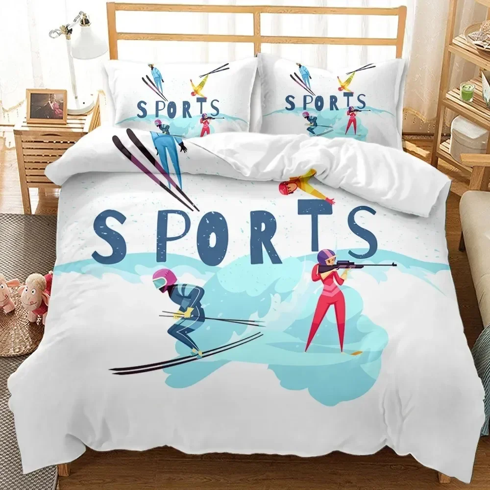 Sports Duvet Cover Set Taekwondo Ski Swimming Boxing Dance Badminton Baseball Ice Hockey Queen Polyester Bedding Set Teens Boys