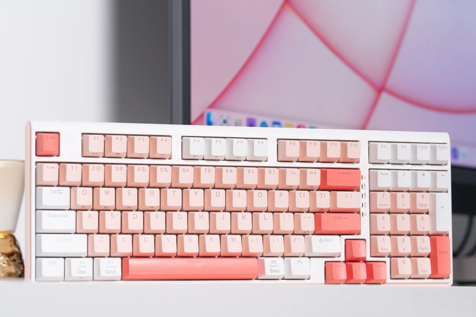 DURGOD K615W Pink Bluetooth Keyboard 97 Key 2.4G Wireless 3 Mode White Backlight Hot Swap Long Endurance Mechanical Keyboard