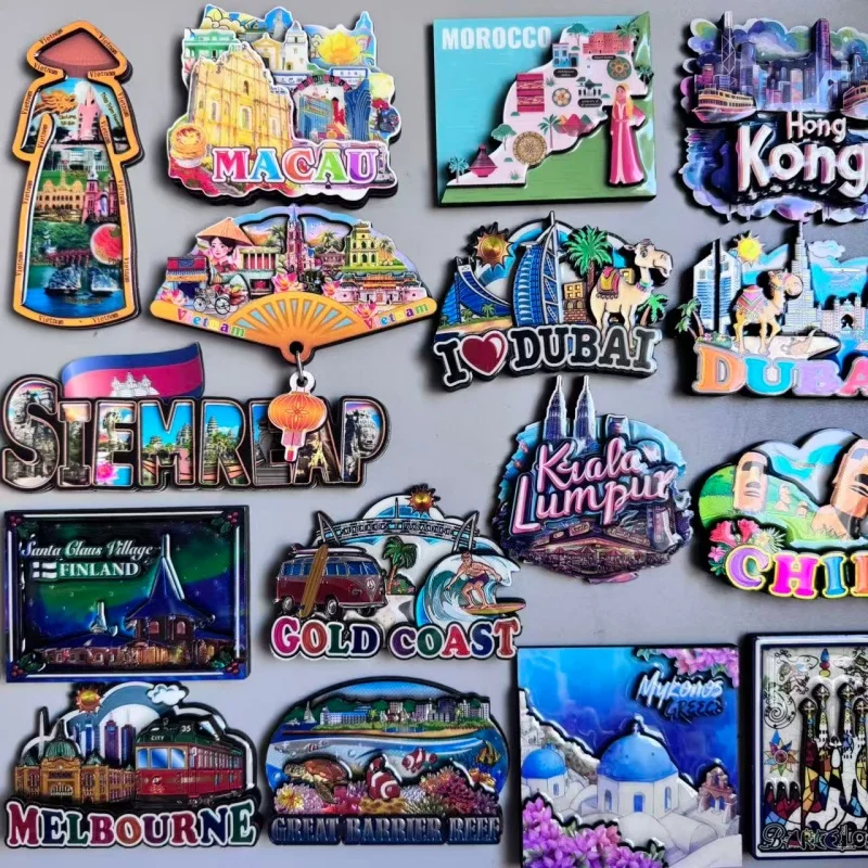 مغناطيس الثلاجة الخشبية فيتنام كمبوديا دبي موريشيوس فنلندا بالي أستراليا إسبانيا أيسلندا ماليزيا جزر المالديف بونتا كانا اليابان #4