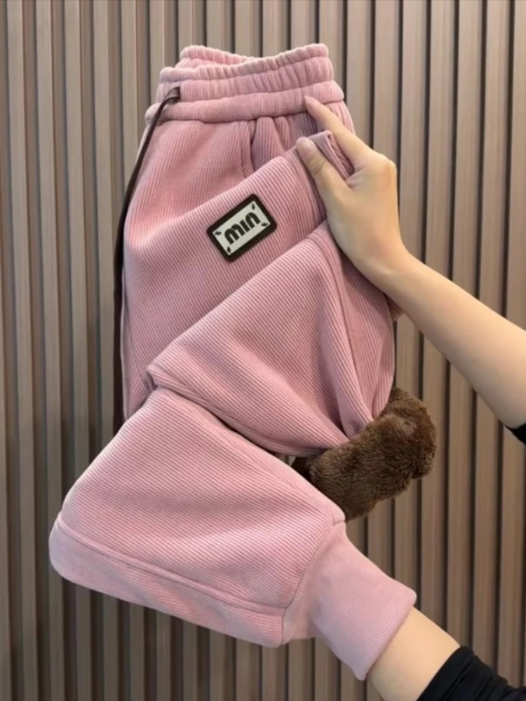 

Super Thickened Harlan Pants Fall/Winter New Fleece-Lined Sports Pant High Waist Warm Loose Plus Size Fashion Y2k Trousers Women