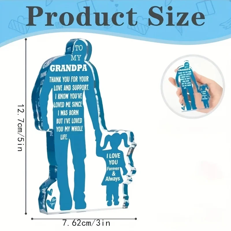 1pc Contemporary Acrylic Grandpa and Granddaughter Figurine - No Electricity Needed, Ideal Birthday, Father'S Day Gift