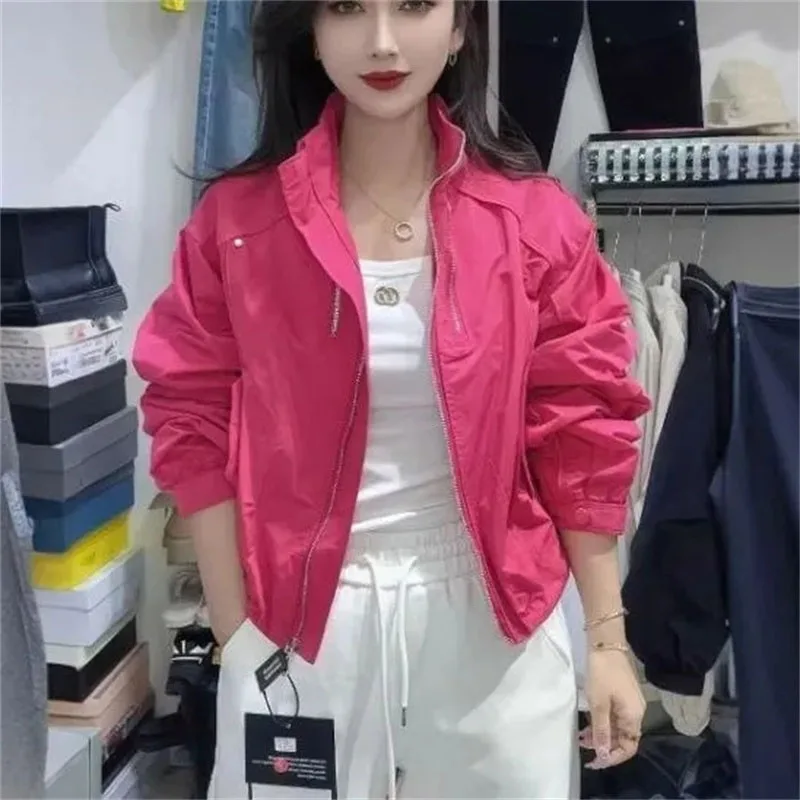 

Spring Ladies Stand Collar Casual Jacket Autumn Femme Fashion Long Sleeves Top Outwear European Women Large Size 4XL Zipper Coat