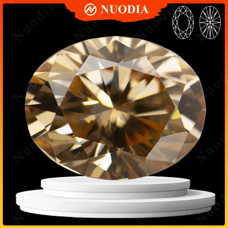 Top Champagne Color Moissanite Stone With Certificate Oval Cut 0.5-5.0ct 3EX Pass Diamond Tester for Moissanite Jewelry Making