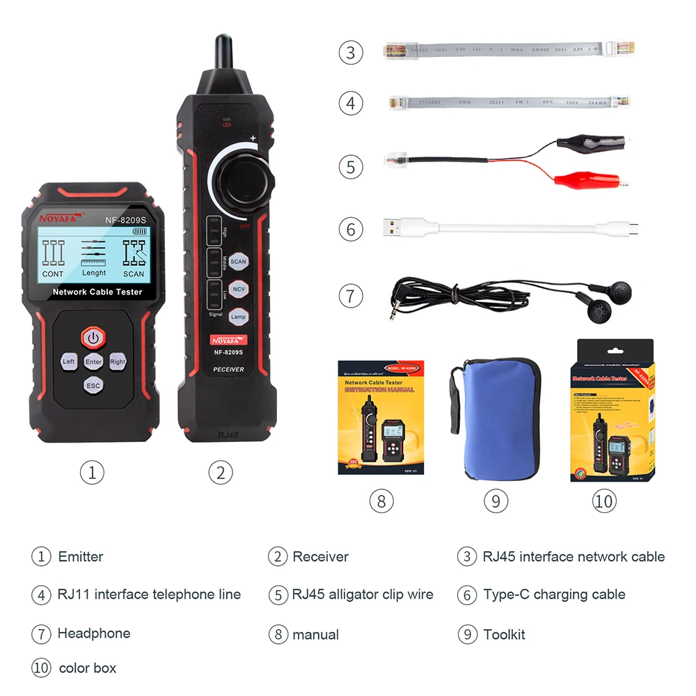 NOYAFA NF-8209S POE Wire Checker LCD Display Measure Length LAN Cable Cat5 Cat6 LAN Test Network Tool Scan Cable Wiremap Tester