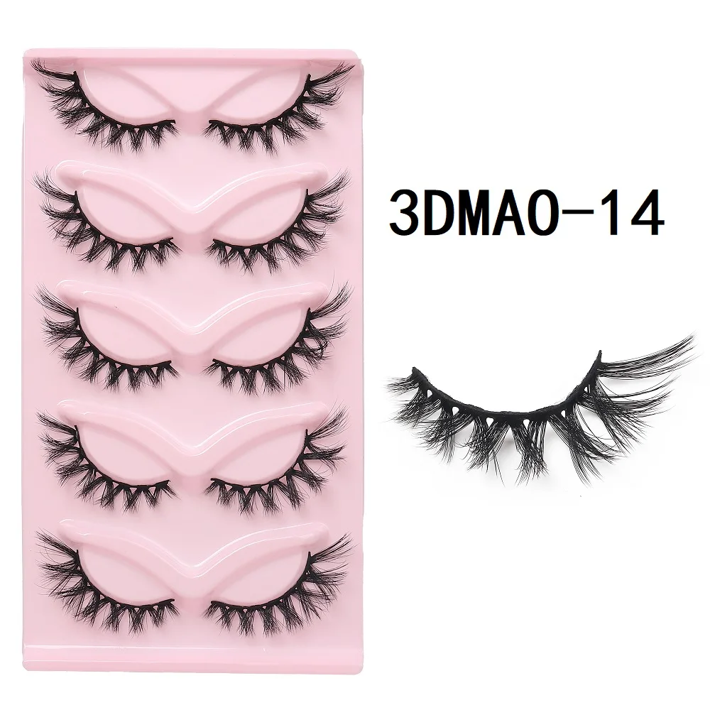 New 3D Cat Eye Lashes 5 Pairs Faux Mink Eyelashes Fluffy Soft Wispy Natural long Manga Reusable Eyelashs Make Fake Lashes Makeup