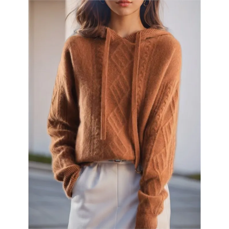 2026 New Autumn And Winter Women's Sweater Hooded With Drawstring Niche Loose Fashionable Comfortable Warm And Versatile Sweater