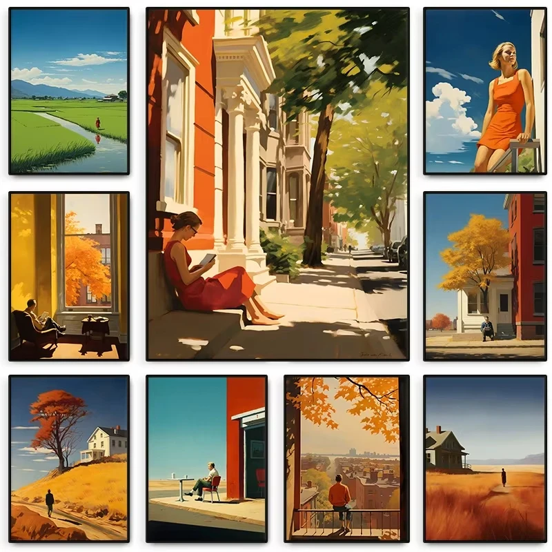 (1pc frameless)Edward Hopper City Poster Autumn Summer People Cityscapes Canvas Paintings Wall Art for Living Room Home Decor