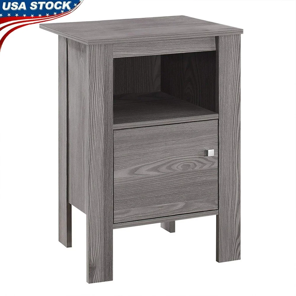 

Accent Table Side Table Nightstand Lamp Storage Modern Design Grey Wood Reclaimed Veneer Living Room Furniture Assembly Required