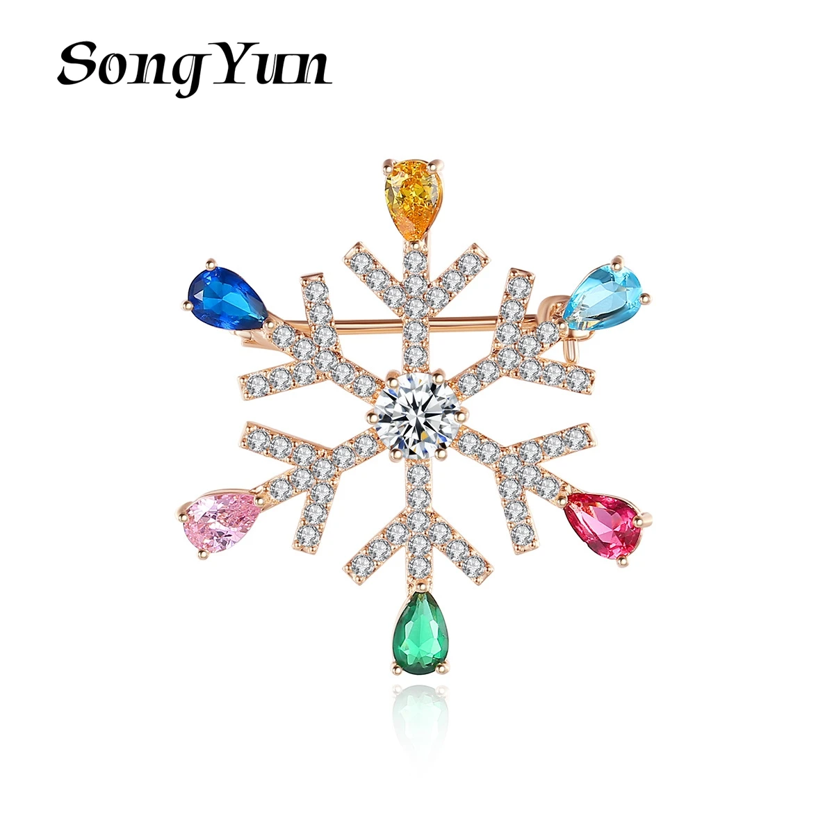 

SongYun Jewelry Manufacturer Snowflake Brooches Broach Jewelry Women Men 18kgp Clothing Pin Colored Gemstones Brooch Accessories