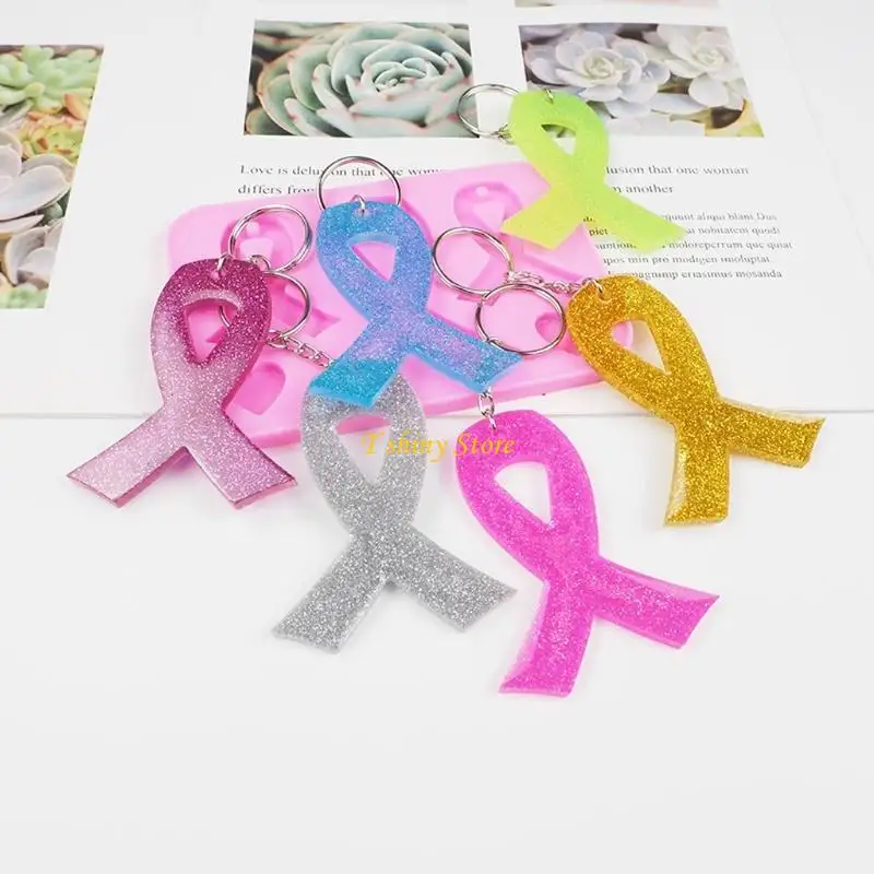 N58F Handmade AIDS Awareness Bow Keychains Resin Mold Silicone Epoxy Mold
