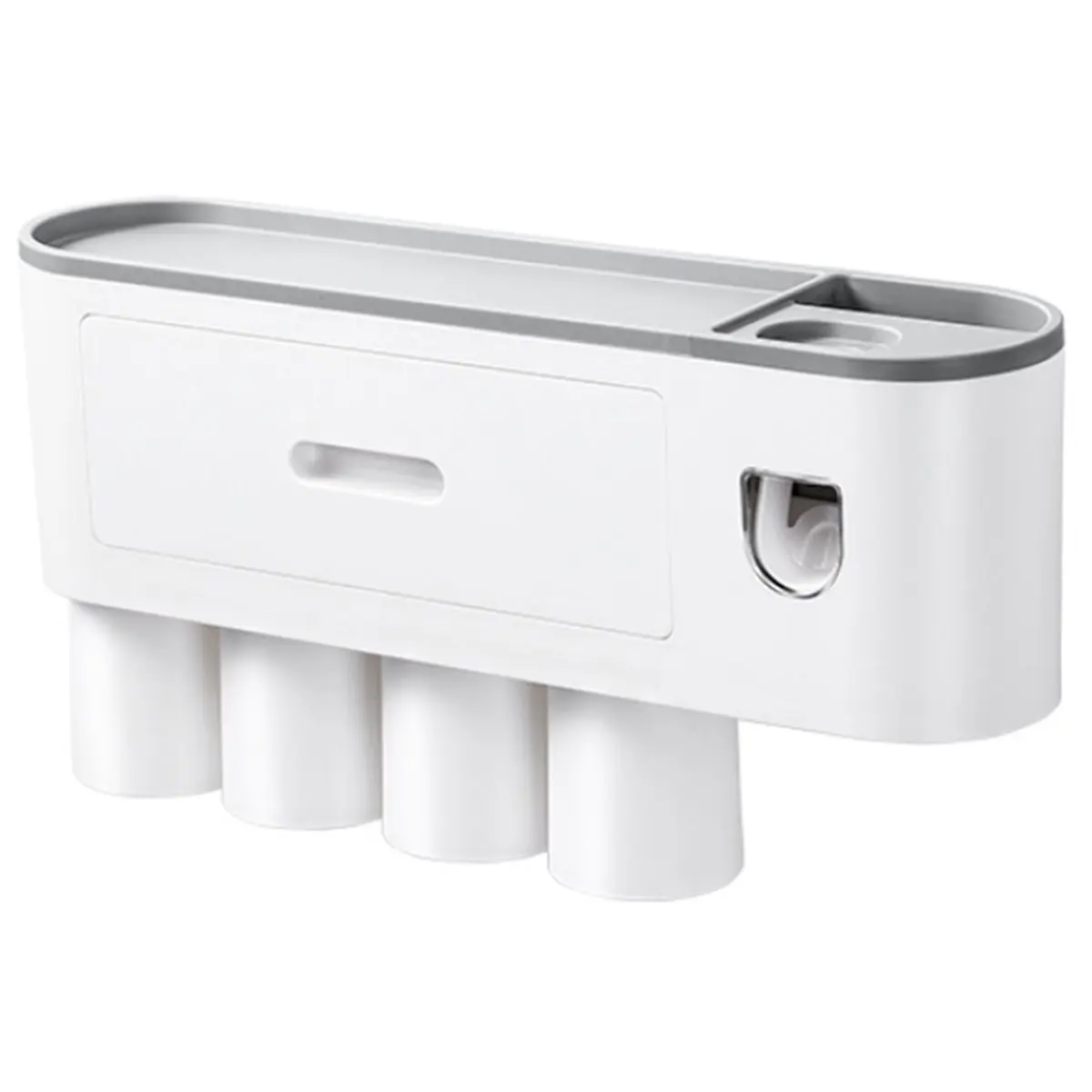New A Wall-Mounted Toothbrush Holder with 4 Cups, A Large Tray, and 1 Makeup Drawers.