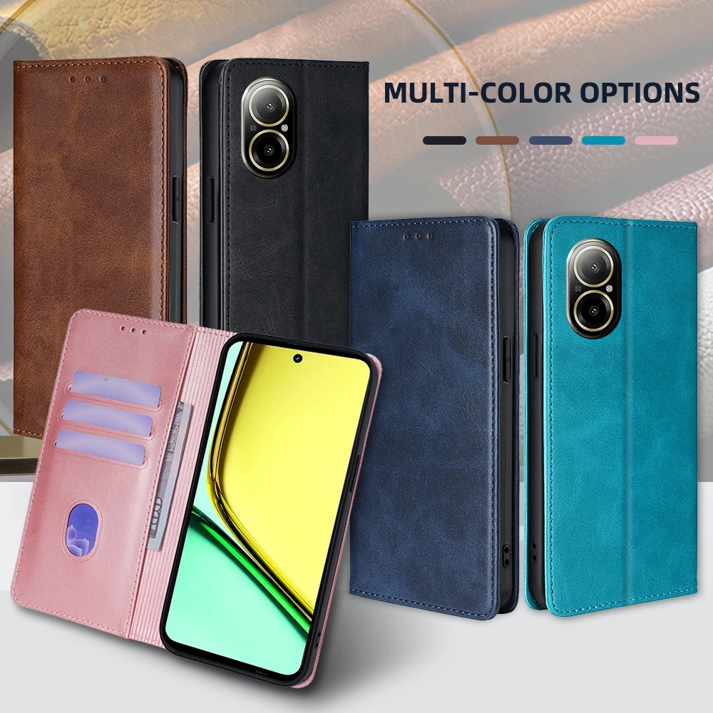 Business Leather Flip Phone Case for Realme C67 C55 C53 C35 C33 C31 C30 C21Y C25Y C21 C20 Magnetic Wallet Case Cover Stand