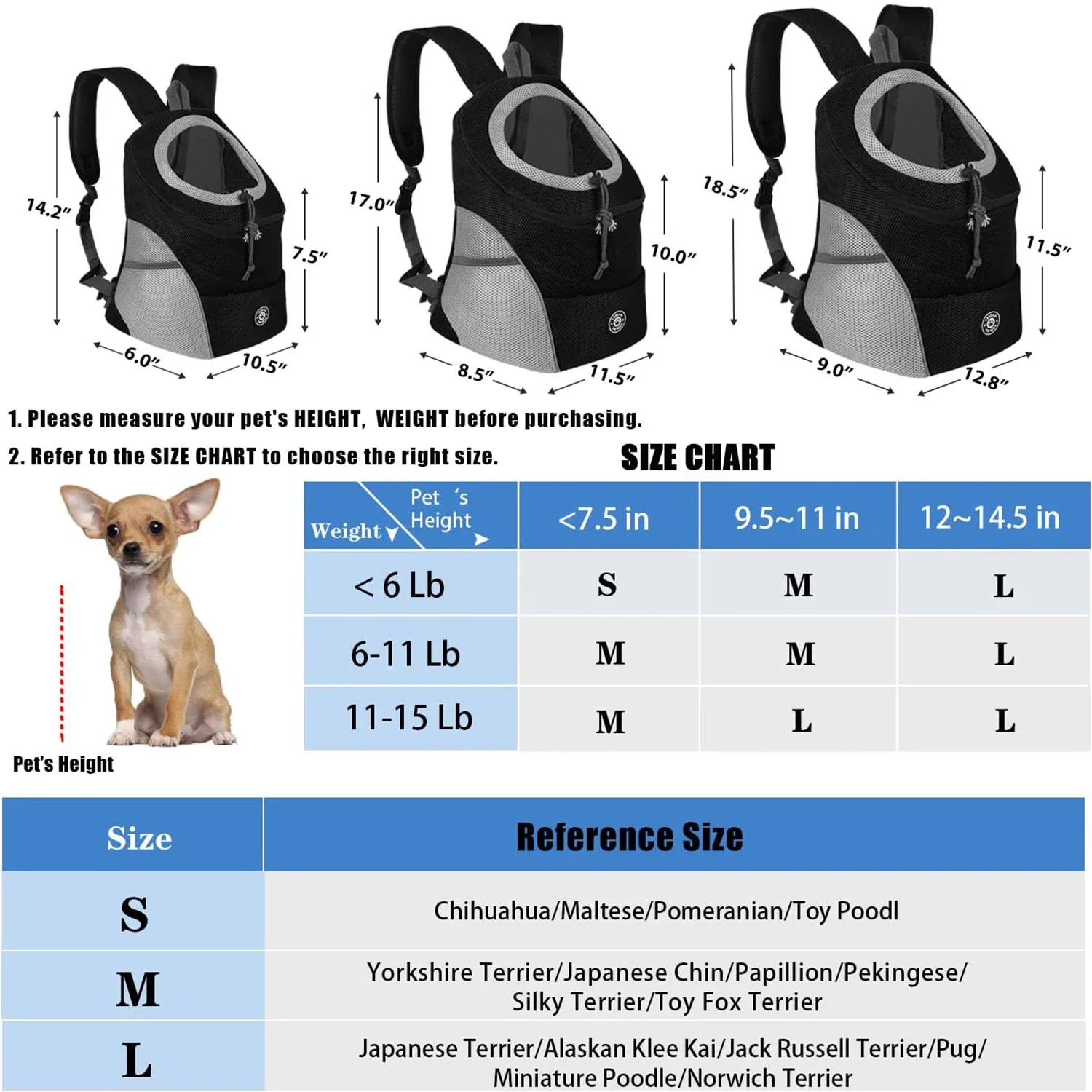 Dog Shoulder Carrier Backpacks Comfortable Doggy Front Backpack Pet Puppy Carrier Bags for Biking Hiking Camping Dog Carrier Bag