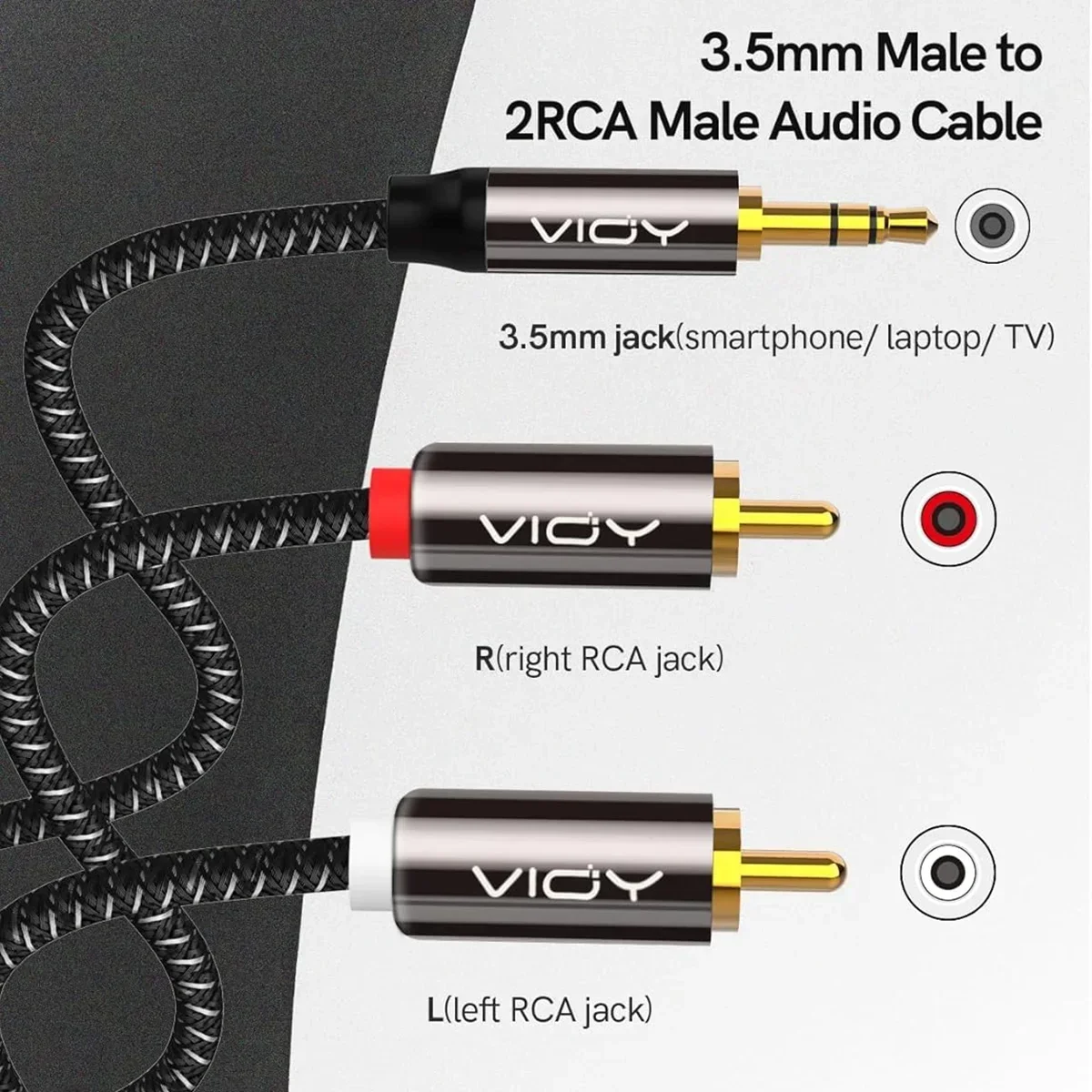 Stereofoniczny kabel audio RCA do 3,5 mm 100% ekran 3,5 mm męski do 2RCA męski Przewód Aux do smartfona Tablet Głośnik Kino domowe HDTV itp.