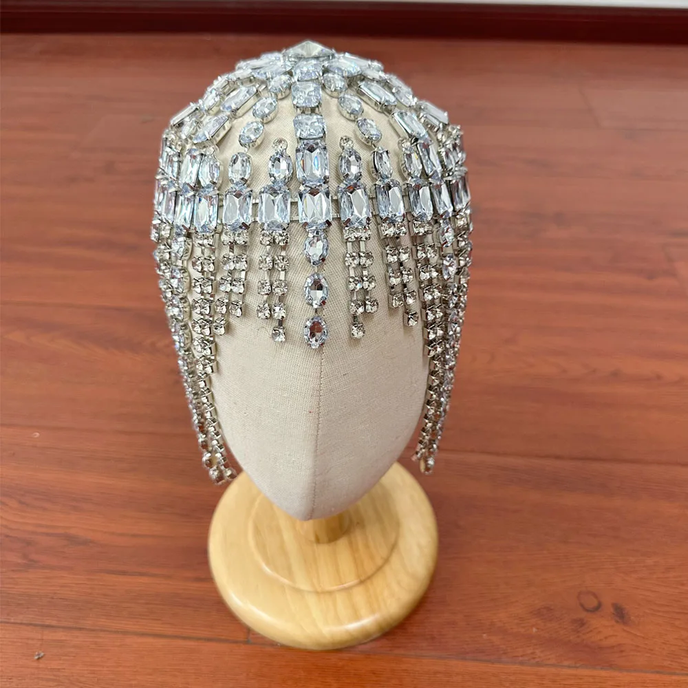 Cross border fashion trend tassel headwear women's exaggerated rhinestone hair chain party stage runway accessories Hair chain
