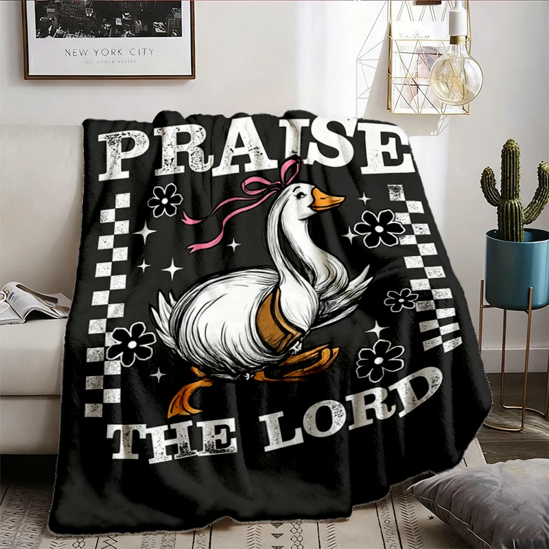Off To Praise The Lord Flannel Blanket, Bible Verse Christian Flannel Throw, Bible Verse Goose Cozy Blanket