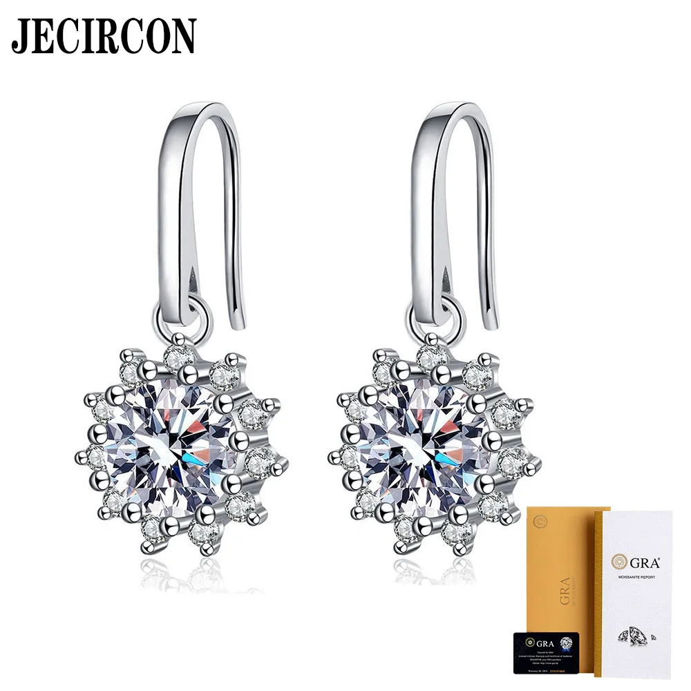 

JECIRCON 1ct Moissanite Drop Earrings for Women S925 Sterling Silver Ear Hooks Classic Simple Sunflower Moissanite Ear Pendants