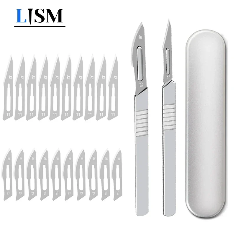 11# 23# Carbon Steel Carving Metal Scalpel Blades Handle Scalpel DIY Cutting Repair Animal Surgical Knife Tool Kits Box Non Slip