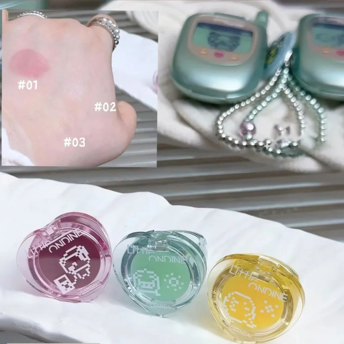 Little Ondine Tamagotchi Pixel Pals Collaboration Ring Lip And Cheek Tint,Long-Lasting Dew,Mirror Shine Effect,Natural Rosy Glow