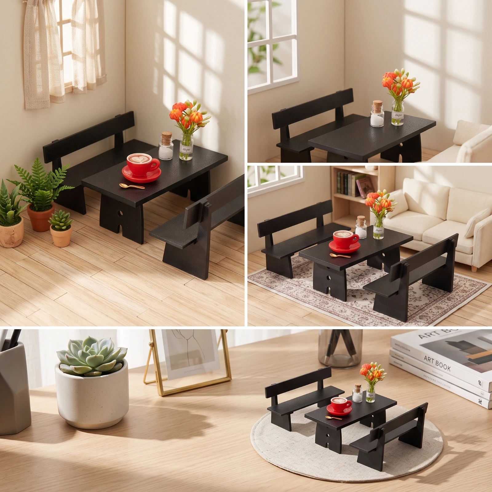 8 Pieces Dollhouse Coffee Table Set Decorative Miniature Table with Chairs Furniture Simple Modern for Hobbyists, Diy Crafts