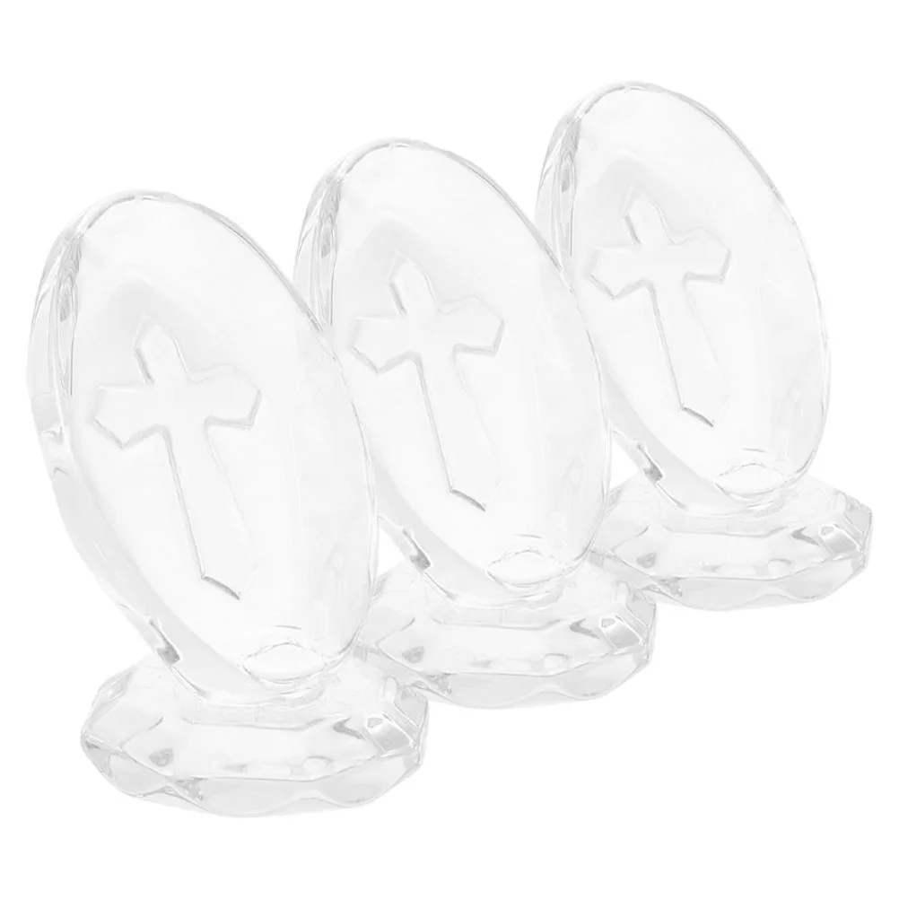 

3 Pcs Cross Ornament Tabletop Figurine Shaped Decor Standing Desk Standing Cross On Base Craft Statue Religious Gift