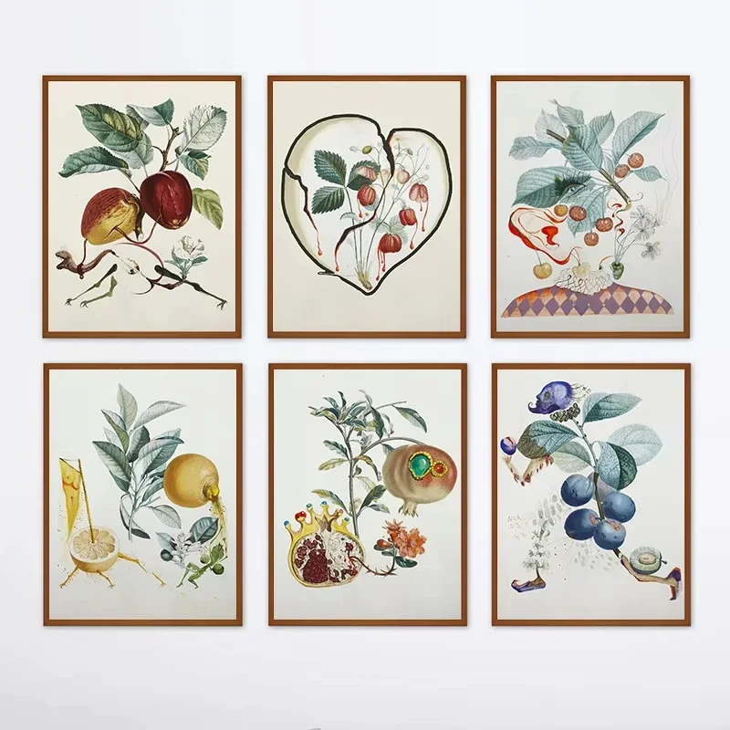 Póster impreso de imágenes artísticas de pared, pintura en lienzo de Salvador Dalí, frutas, cerezas, ciruela, uva, Granada, sala de exposiciones, decoración del hogar