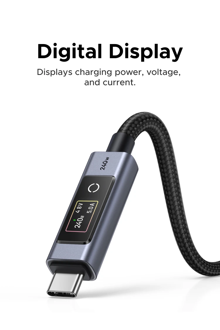 UGREEN PD240W USB-C to USB-C Cable with TFT Smart Display Nylon braided Aluminum 480Mbps for iPhone MacBook Galaxy Pixel XPS