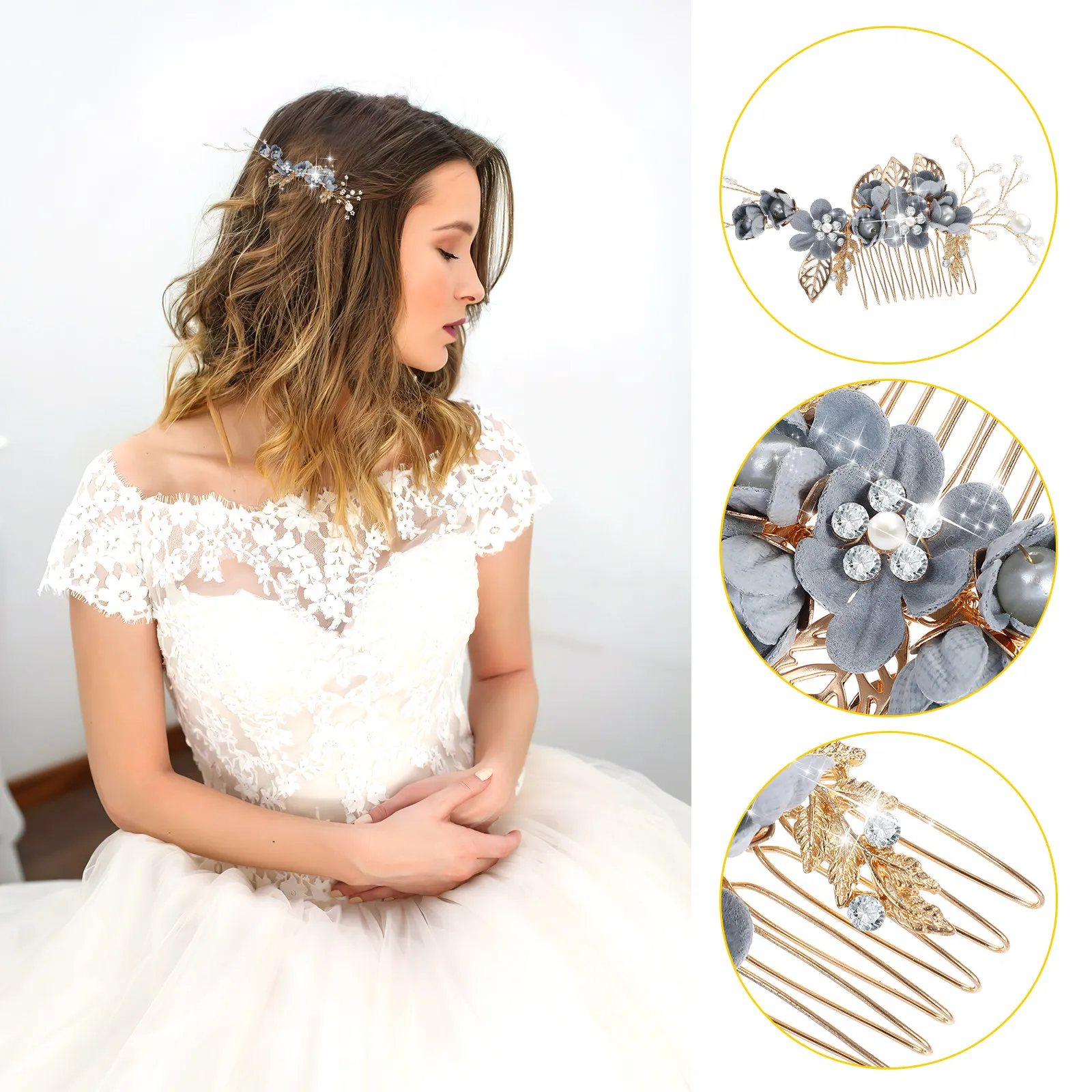 

Wedding Hair Comb Bridal Headdress Elegant Flower Rhinestone Design Sturdy Alloy Hair Clip for Bride Bridesmaids Wedding Party