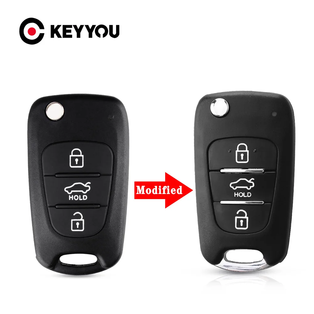 KEYYOU 3 Buttons Modified Car Flip Folding Key Shell Remote Fob For Hyundai I30 IX35 I20 Hold Buttons