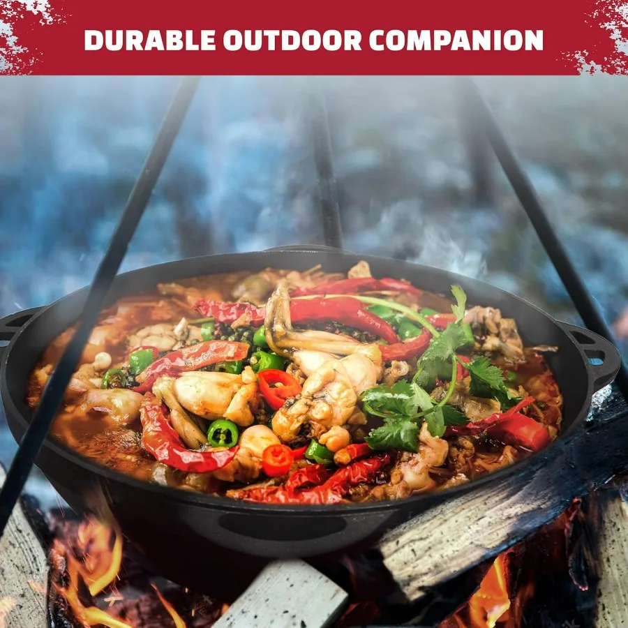 وعاء فرن هولندي مع غطاء سيتون 18 كوارت (17 لتر) - فرن هولندي للتخييم - طقم أواني طهي من الحديد الزهر - حديد كازان أوزبكي - Premium C