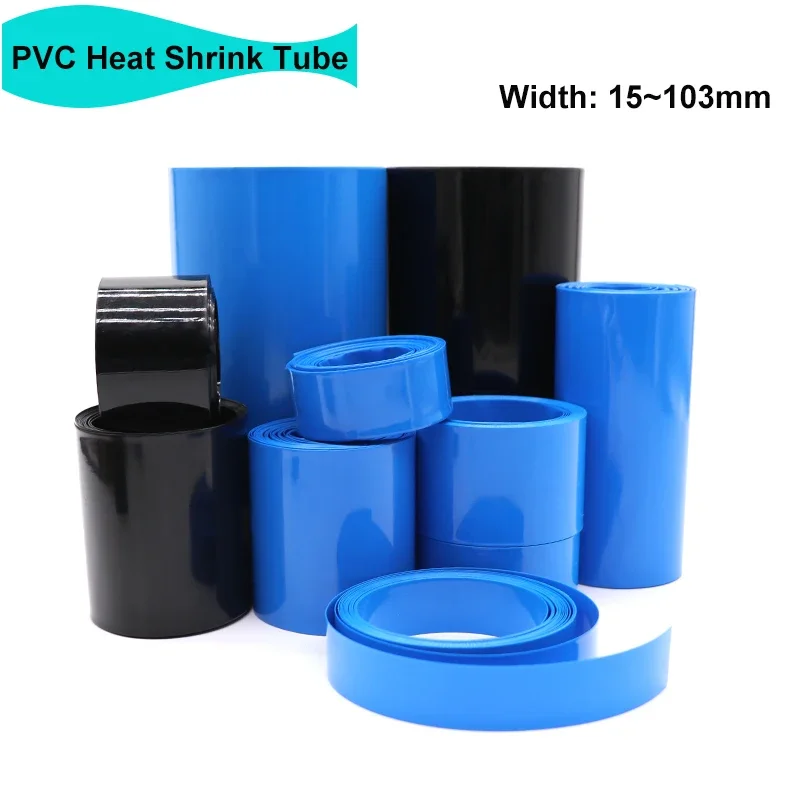 2/3/5/10/20M PVC Heat Shrink Tube 18650 Width 15mm ~ 103mm Insulated Lithium Film Case Heat Shinkable Sheath Shrink Wrap